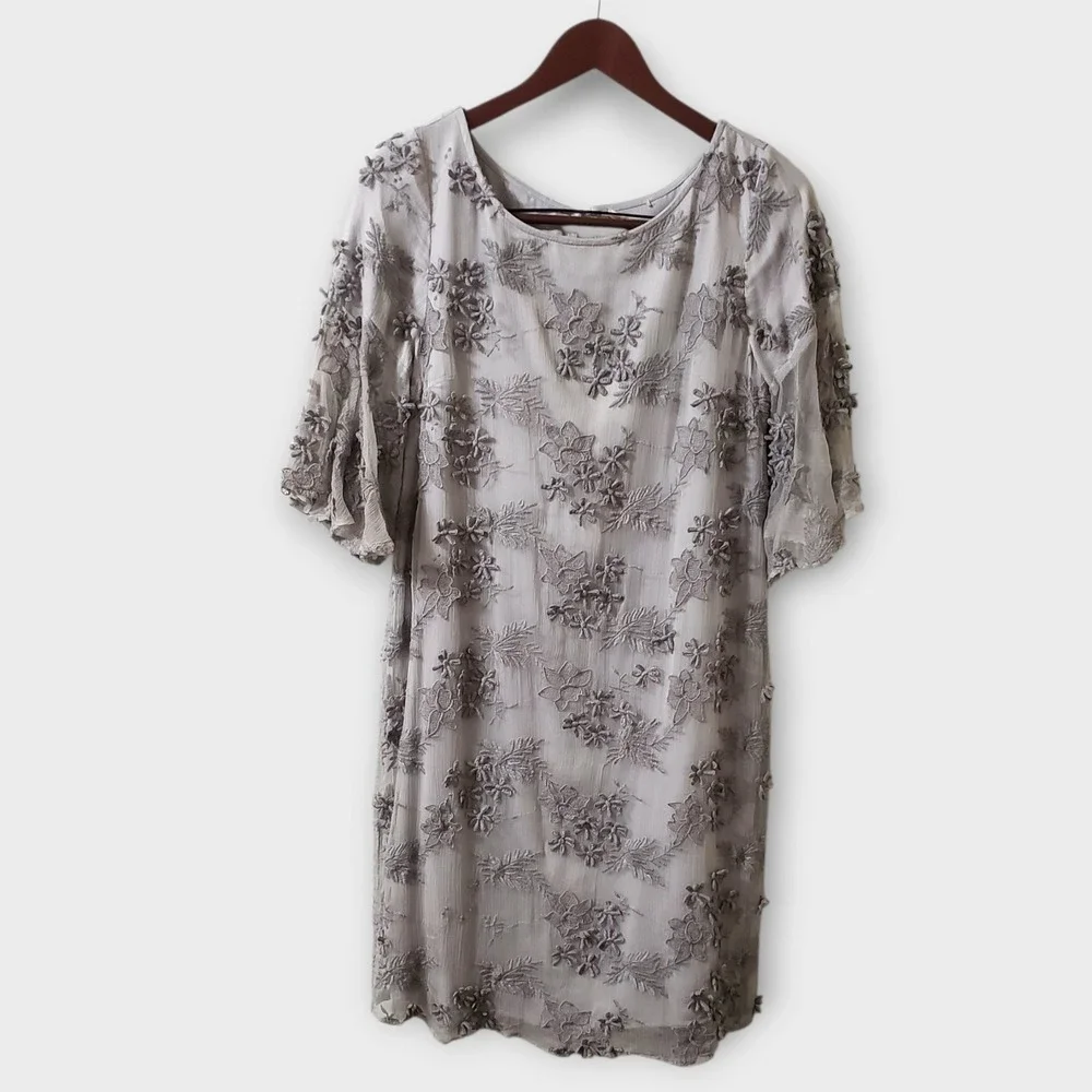 sundance princess dreams dress Sundance Princess Dreams Floral Applique Bell Sleeve Shift Dress Gray Small